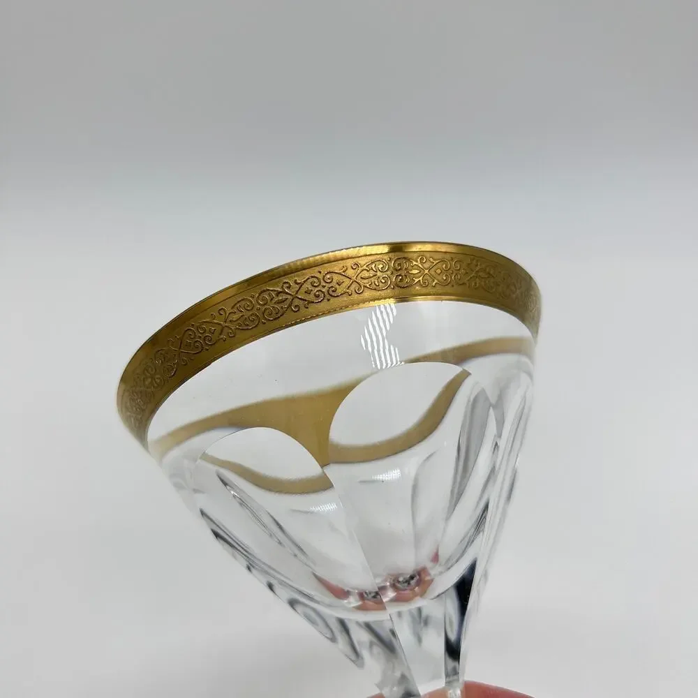 Moser Gold Rimmed Martini Cocktail Glass Single FLAWED Bohemian Art Deco Glass